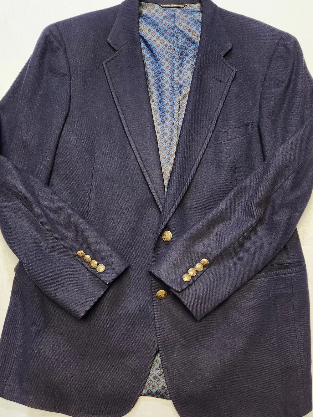 Majer Men's 100% Cashmere Blazer Sports Coat Sz Large Navy Metal Buttons VTG